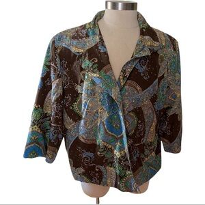 Silkland Women 100% Silk Multi-Color Paisley 1-Button Blazer Sz 3XL XXXL Plus